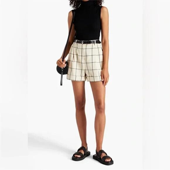 Rag & Bone Size 4 Ivy Windowpane Plaid Shorts Ivory
